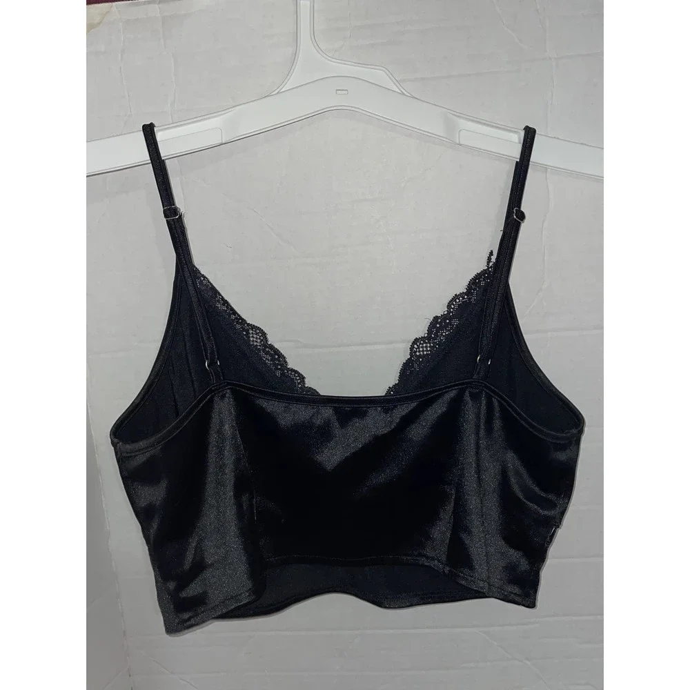 Vintage Silky Missguided black cropped Camisoles Tank Top 8 - Picture 2 of 10